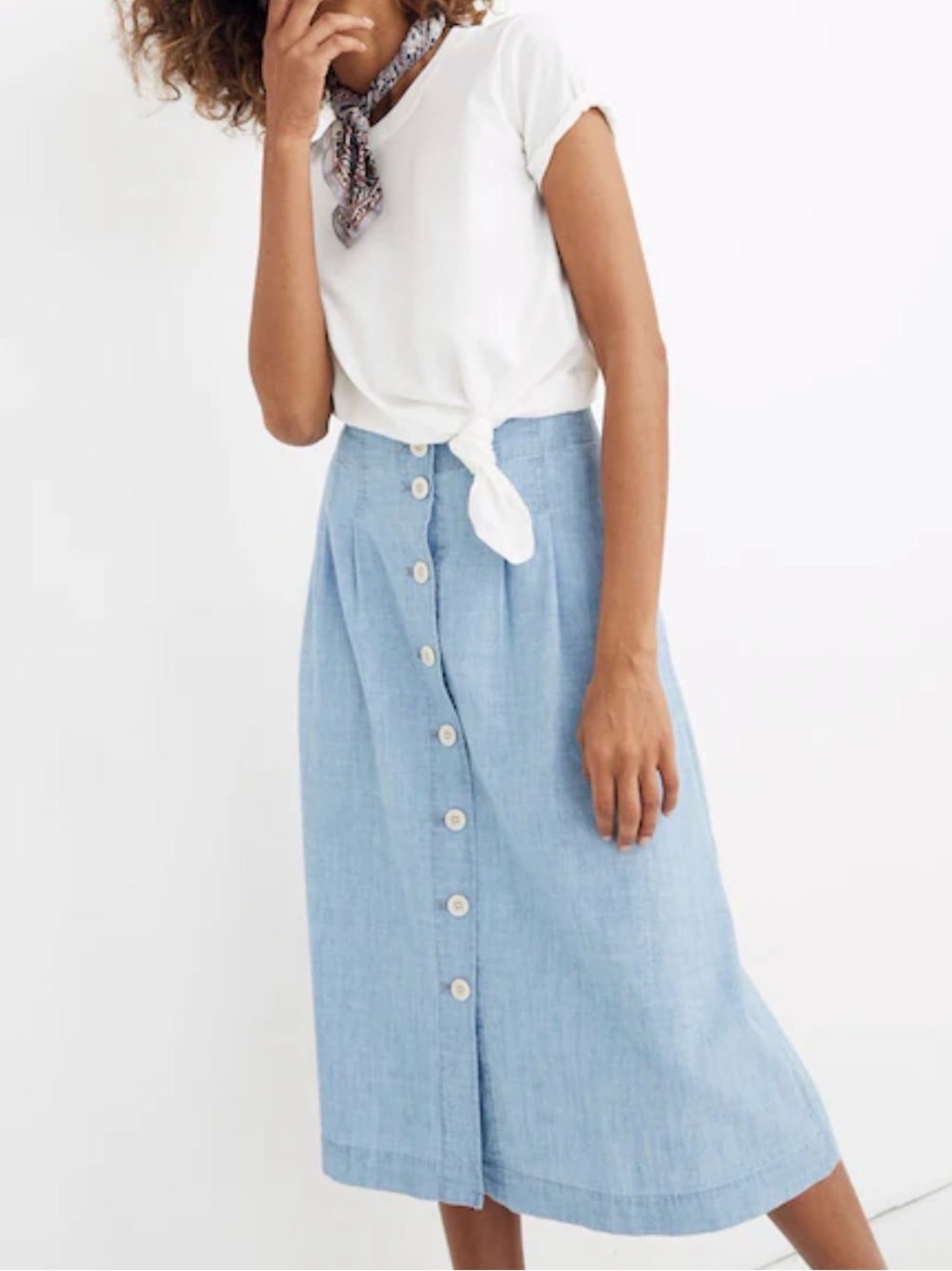 Madewell Chambray Patio Button Front Midi Skirt Blue Denim Size 8 Pockets